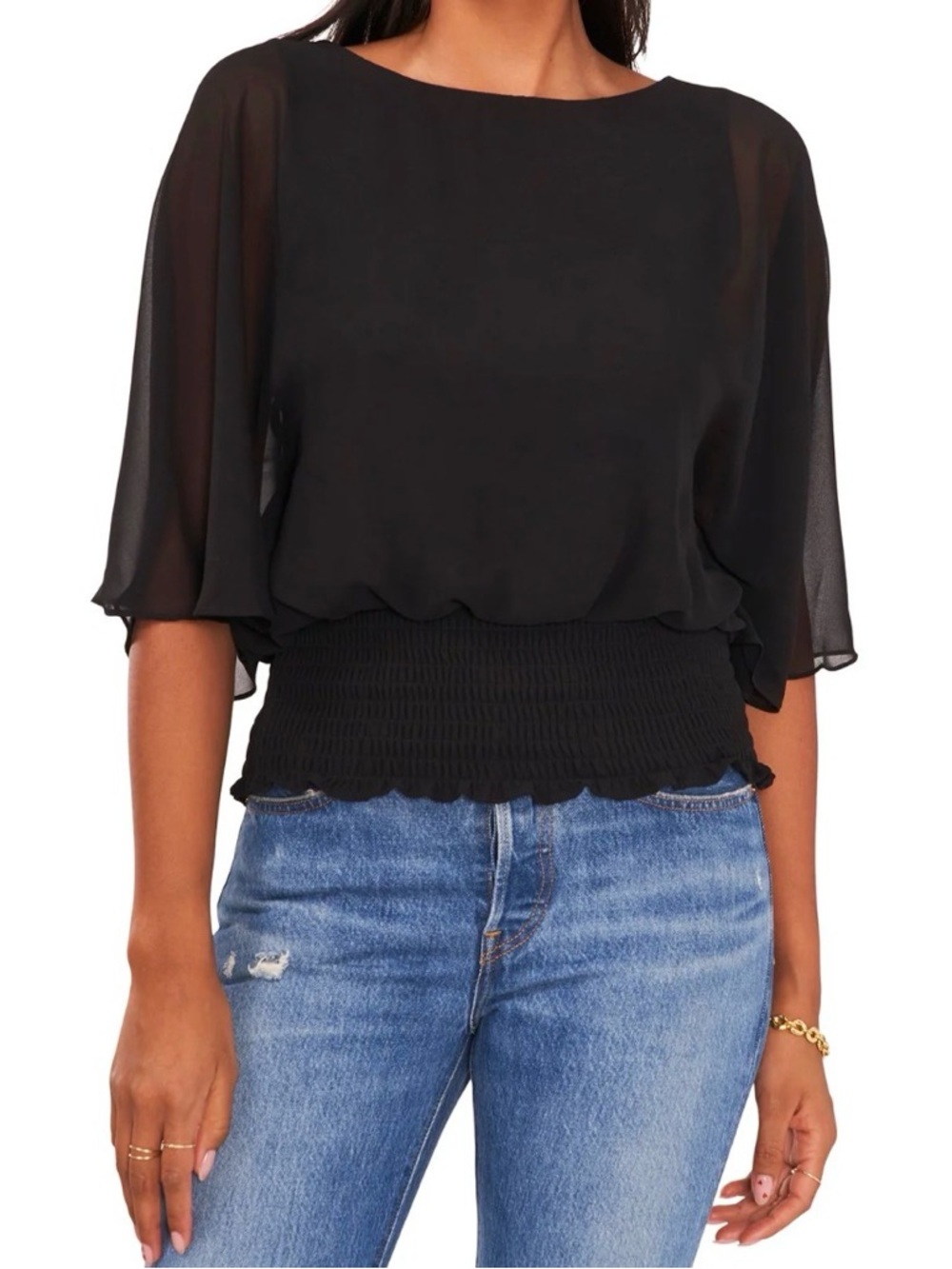 Sam and Jess Black Women's Sheer Blouson Top